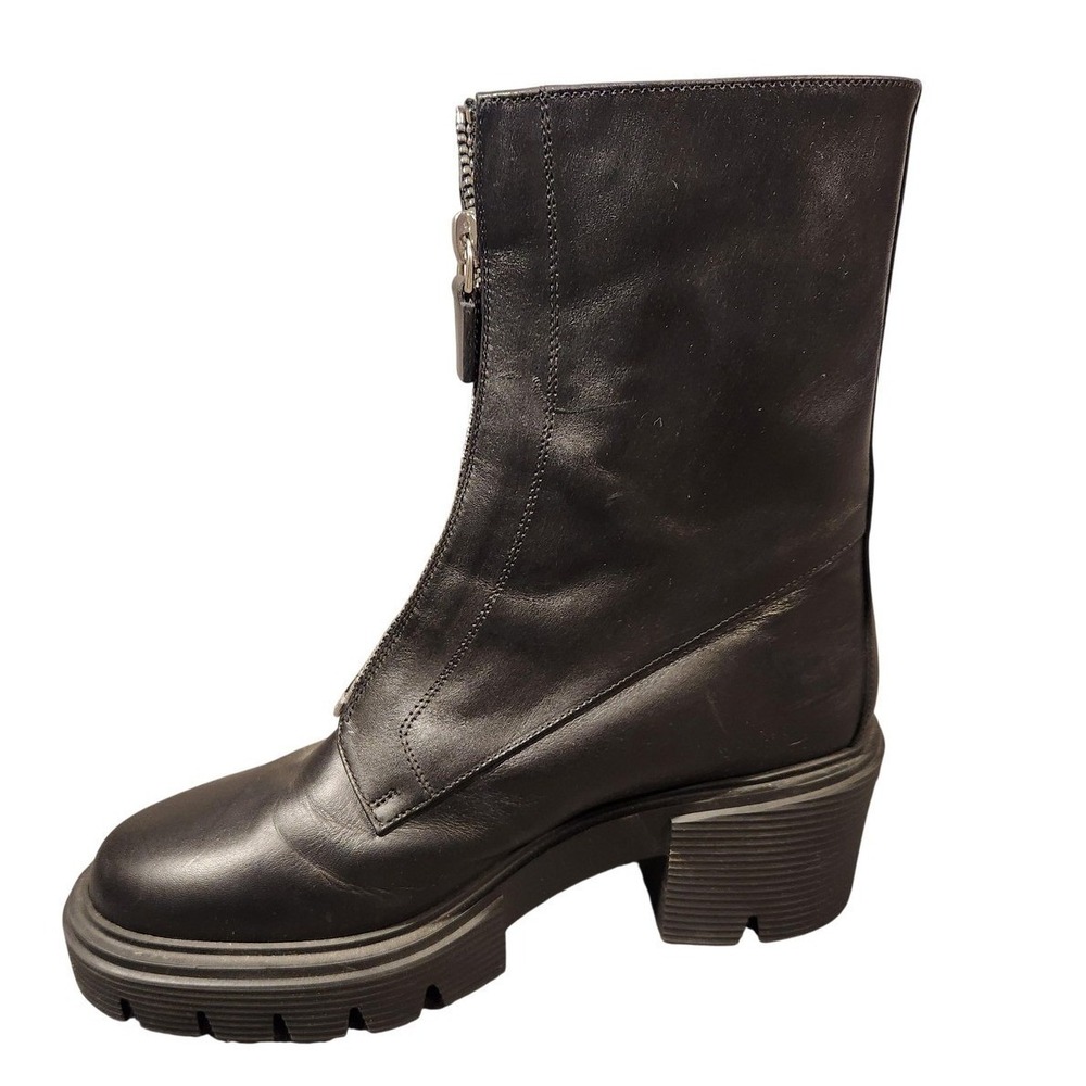 Stuart Weitzman Boots Womens Size 7 Black Leather Combat Platform Zip Lug Sole